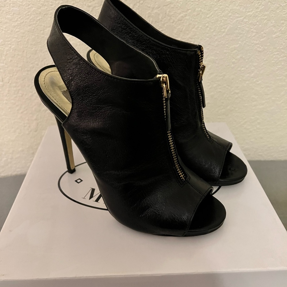 Steve Madden Black Peep-Toe Heels with Gold Zipper